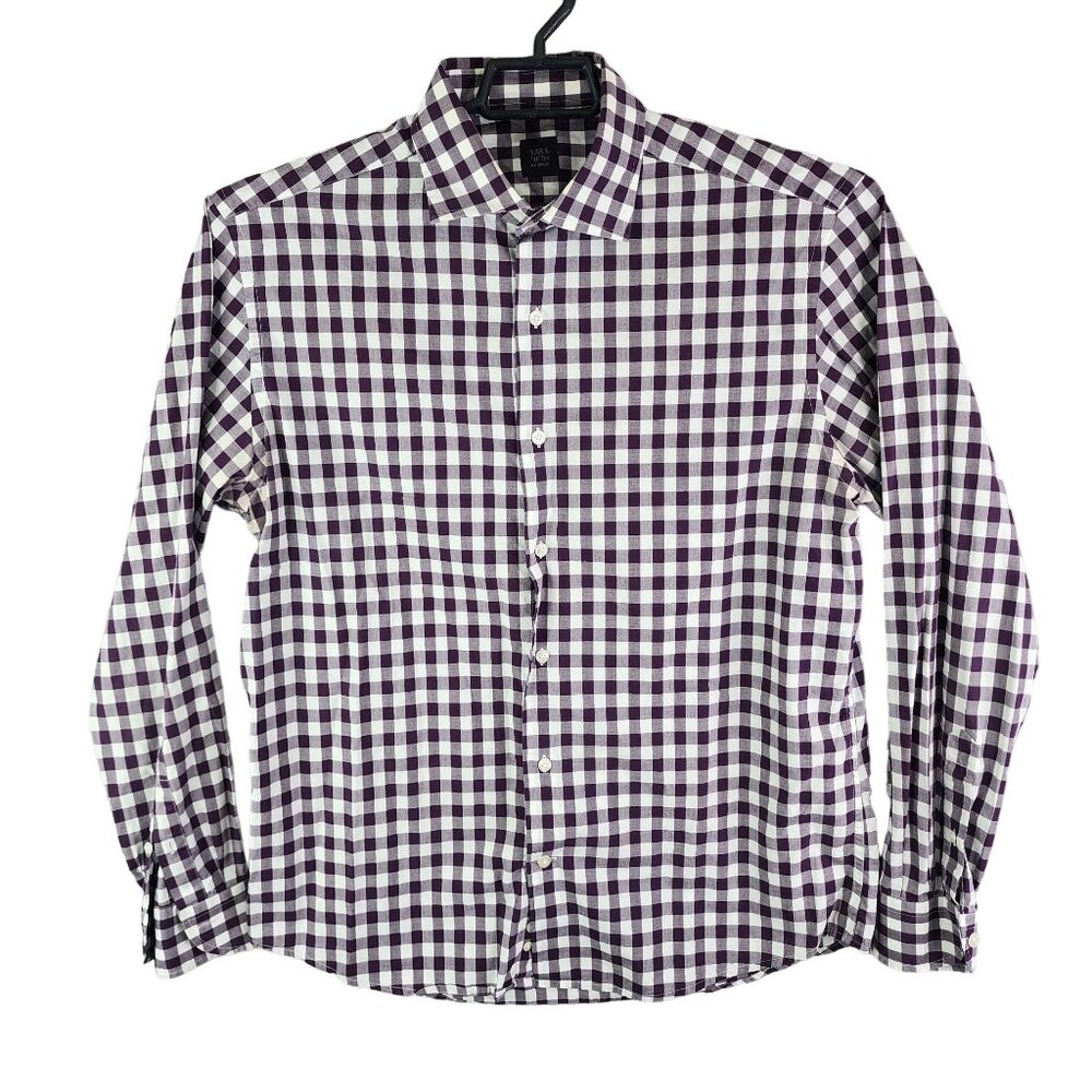 Mens Saks Fifth Avenue Shirt Button Down Long Sleeve Purple & White Checkered L